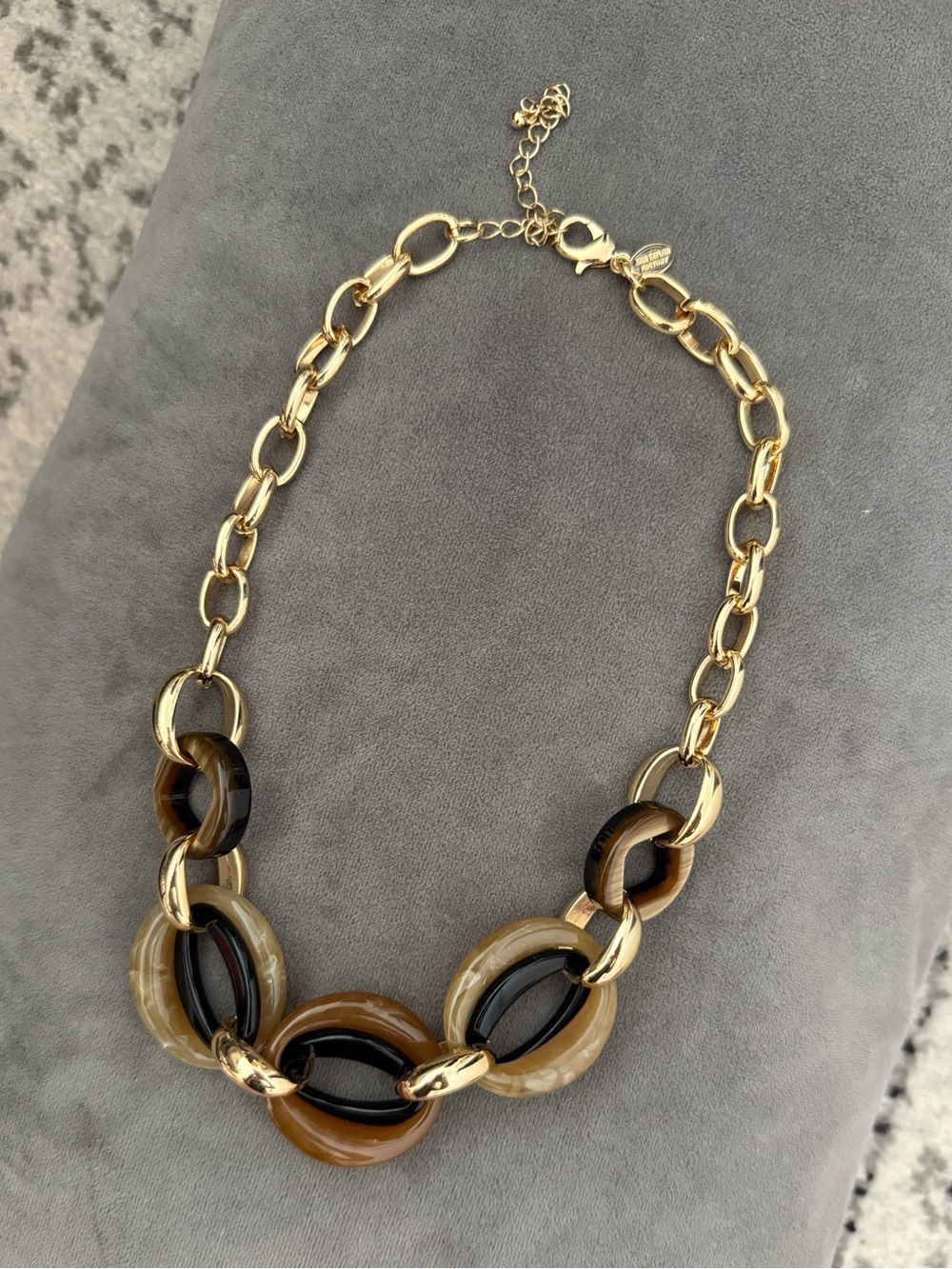 Ann Taylor Factory Gold Tone Chunky Link Statement Necklace Brown Black